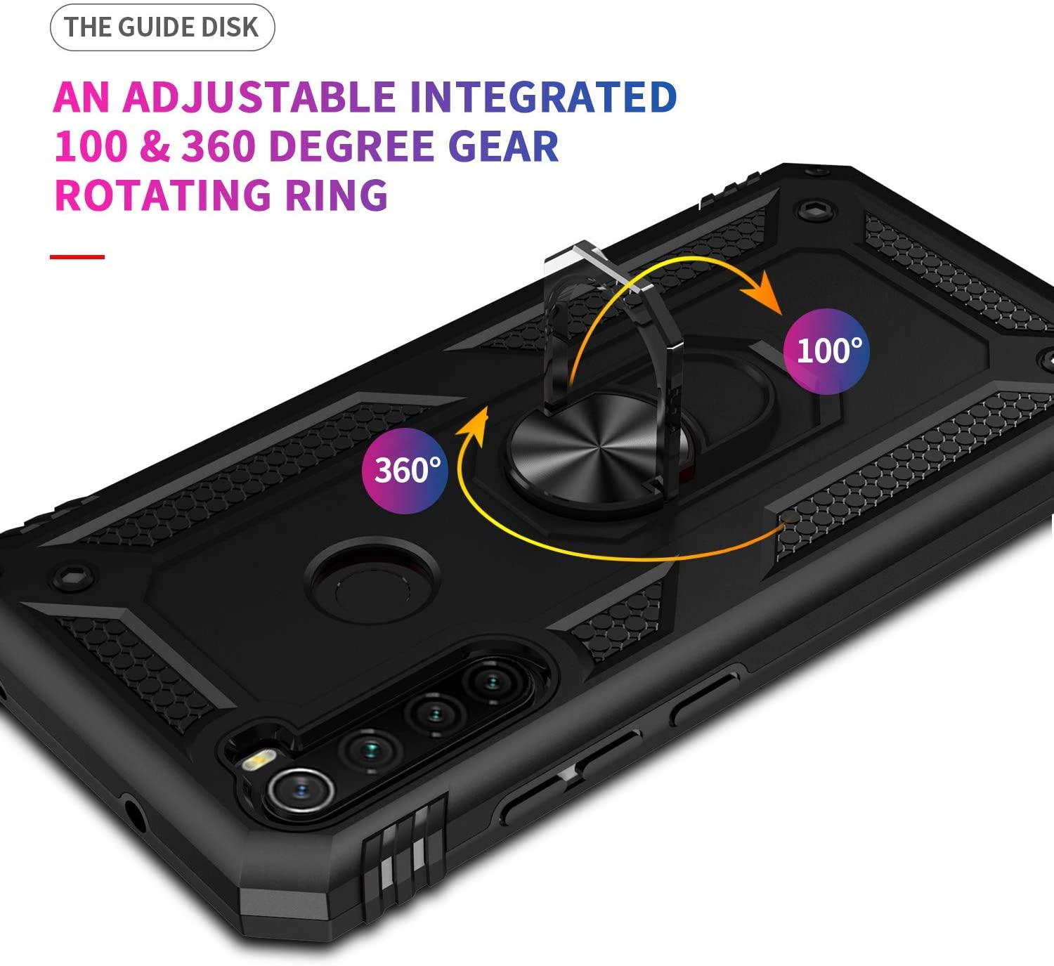 Protectores para celular  para Xiaomi  Redmi Note 8T Funda reforzada con anillo v2 Negro