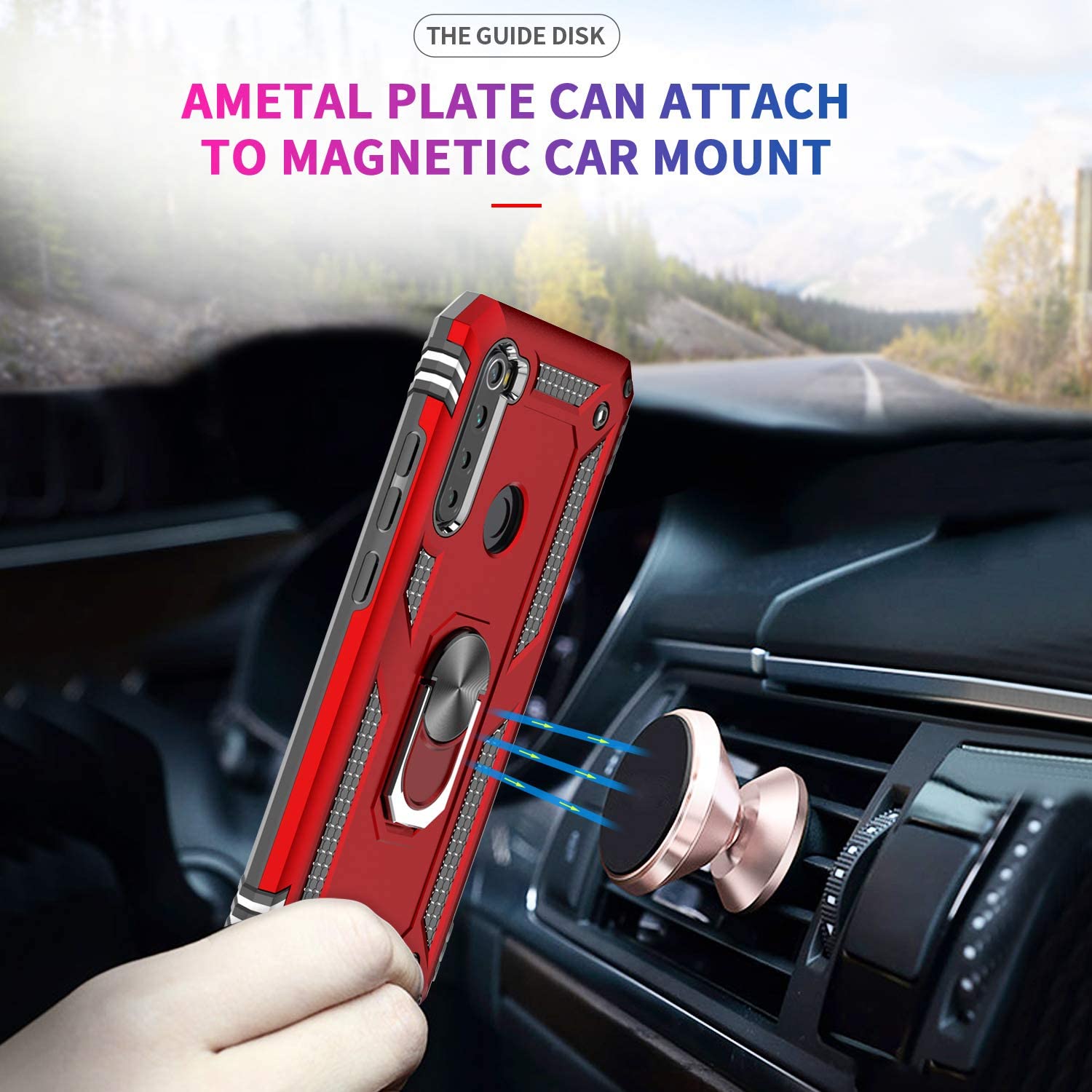 Protectores para celular  para Xiaomi  Redmi Note 8T Funda reforzada con anillo v2 Rojo