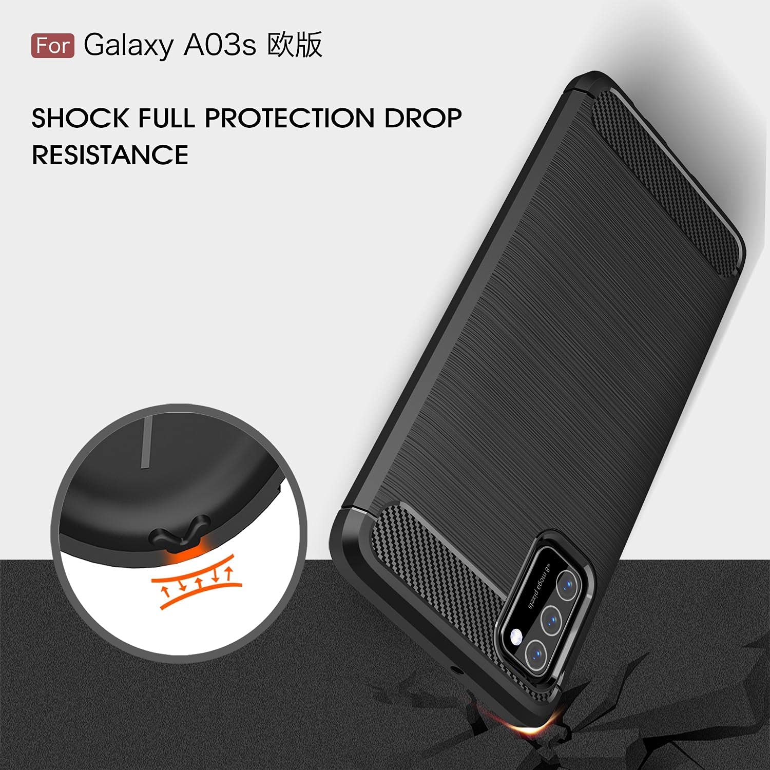 Protectores para celular  para Samsung  A03s Funda de tpu fibra de carbono Negro