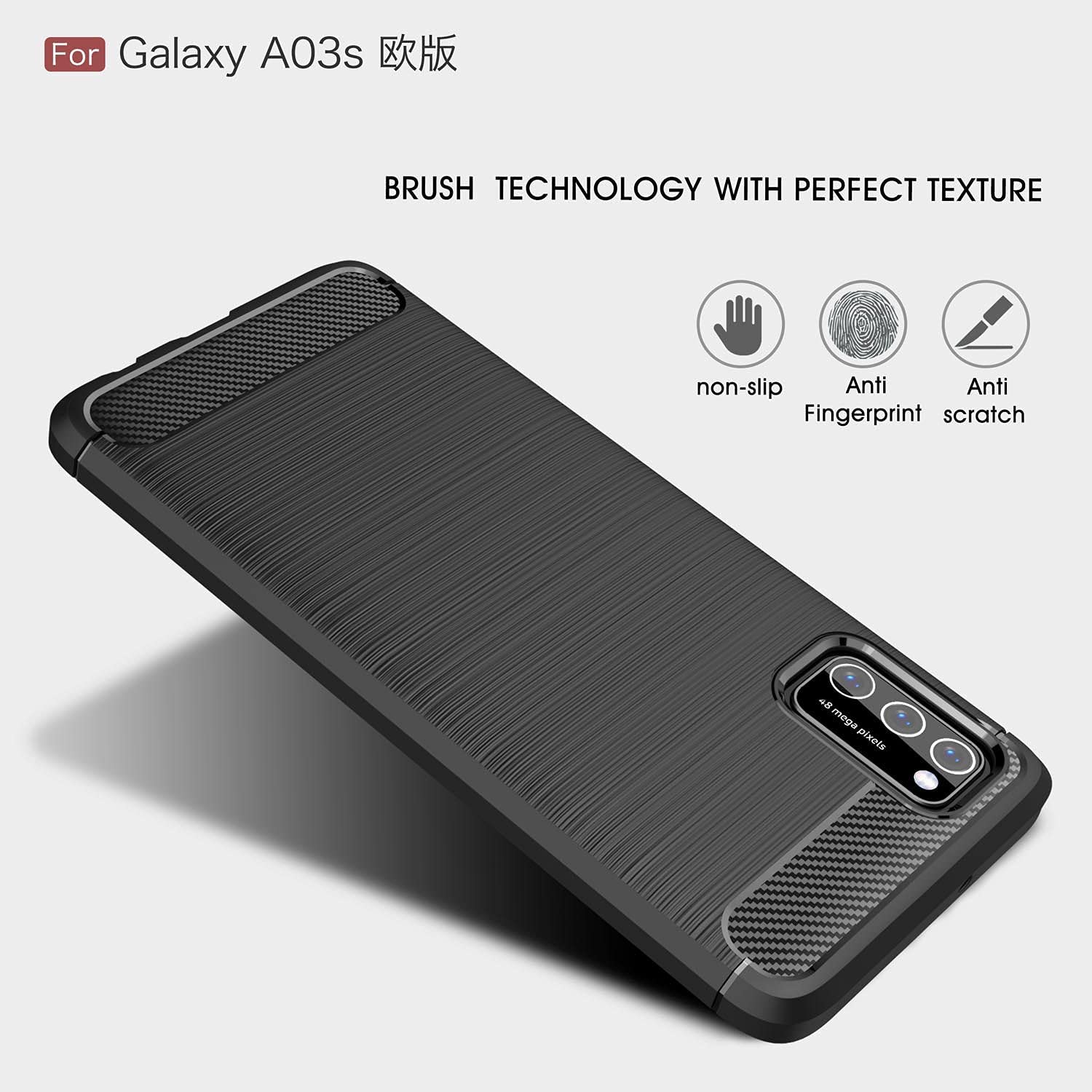 Protectores para celular  para Samsung  A03s Funda de tpu fibra de carbono Negro