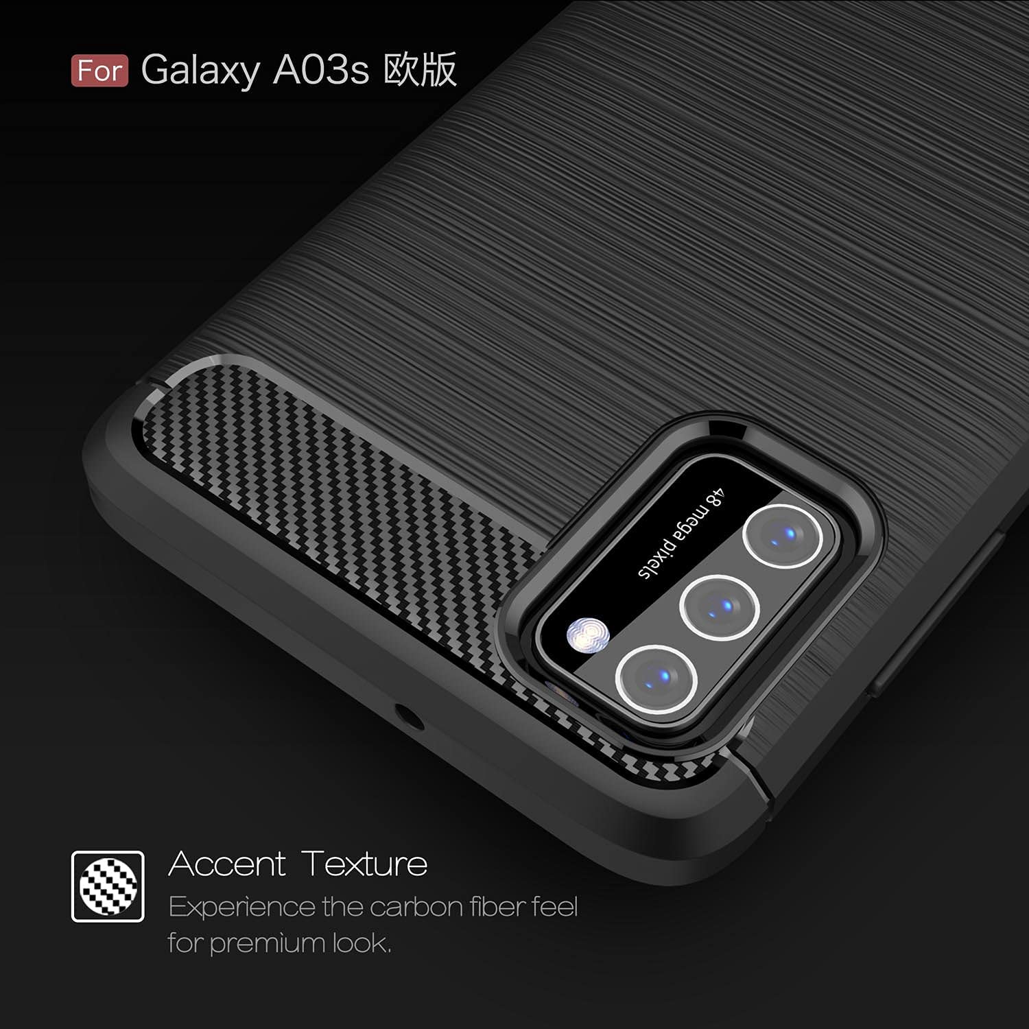 Protectores para celular  para Samsung  A03s Funda de tpu fibra de carbono Negro