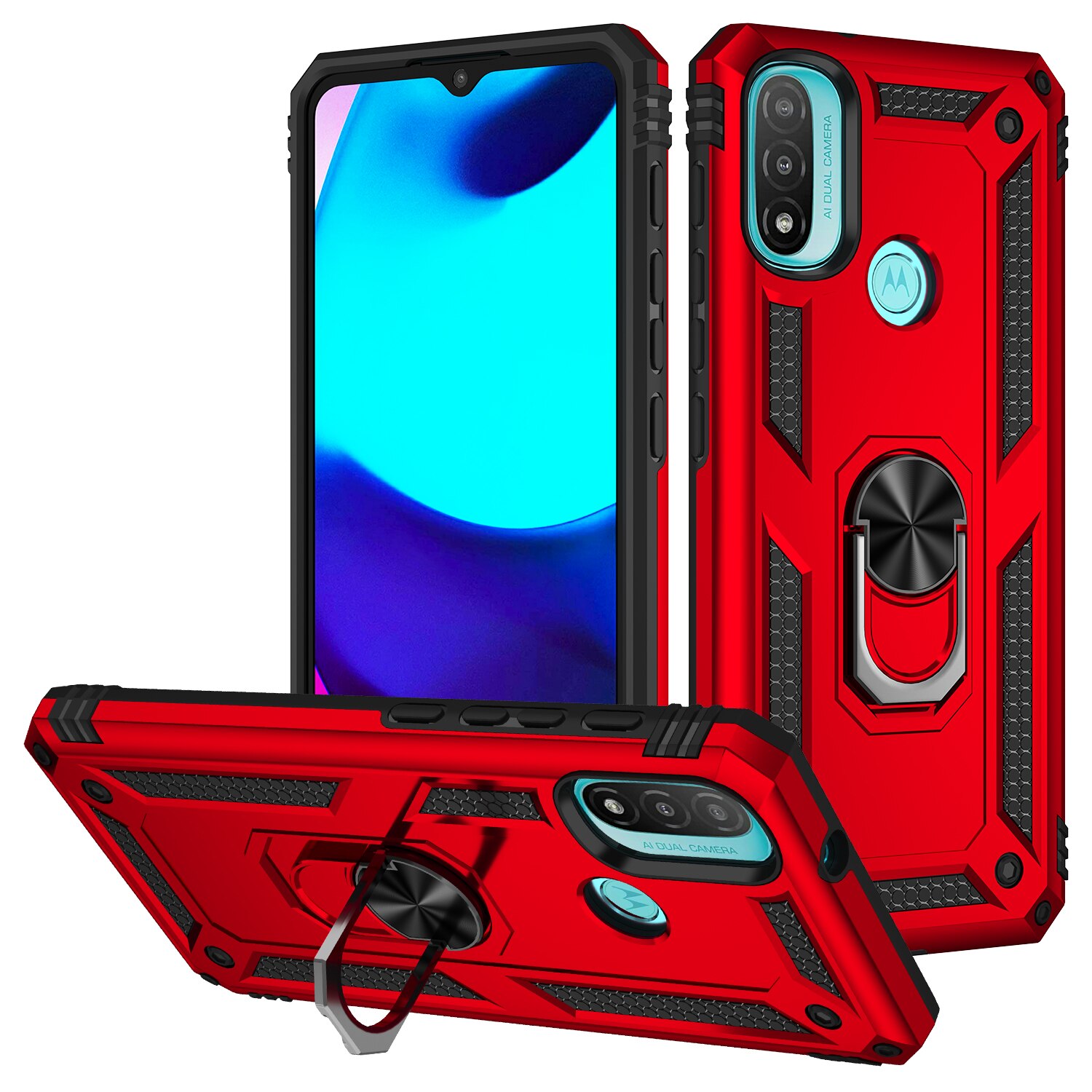 Protectores para celular  para Motorola  Moto E20 / E30 / E40 Funda reforzada con anillo v2 Rojo