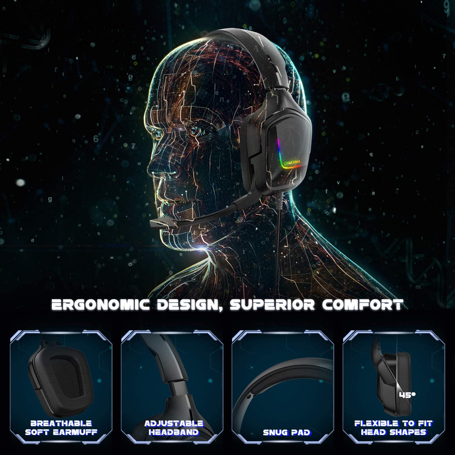 Accesorios y Gadgets  Auriculares  con cable vincha gamer K20 Negro