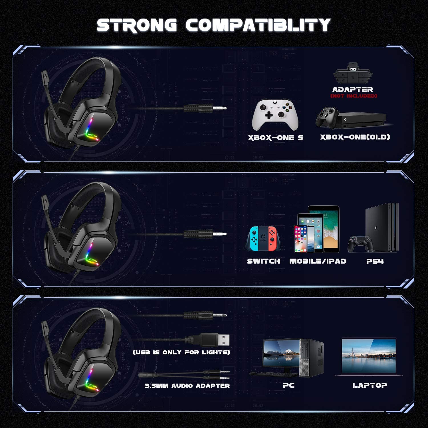 Accesorios y Gadgets  Auriculares  con cable vincha gamer K20 Negro