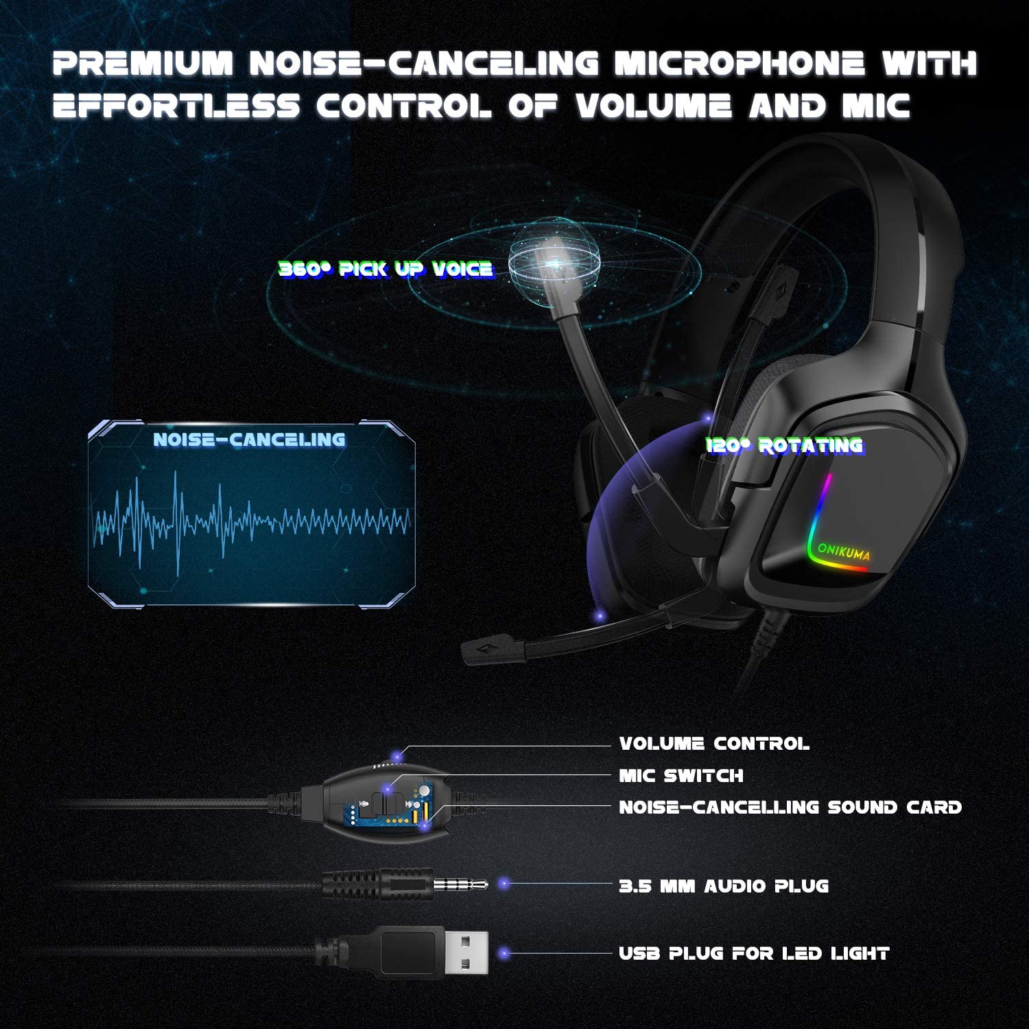 Accesorios y Gadgets  Auriculares  con cable vincha gamer K20 Negro