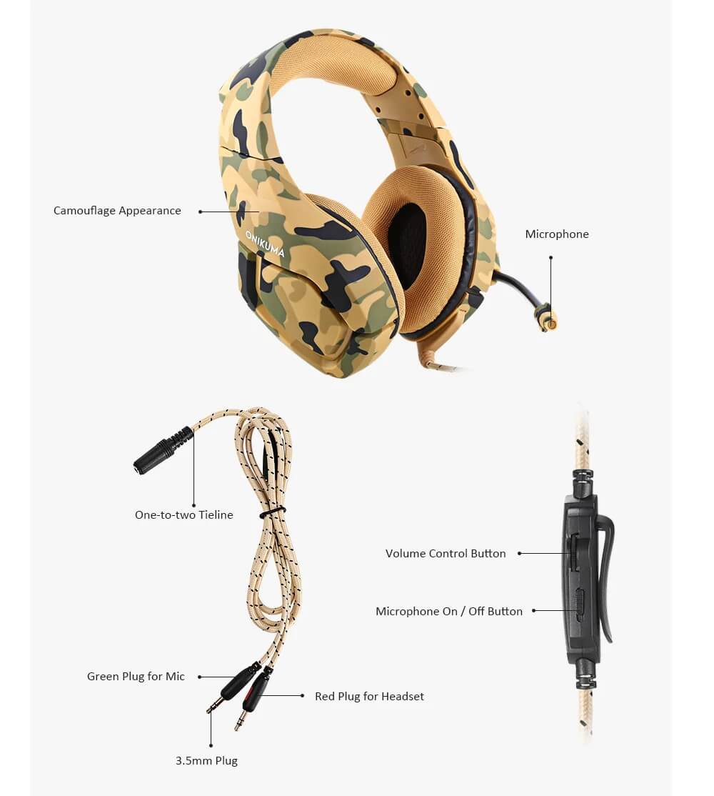 Accesorios y Gadgets  Auriculares  con cable vincha gamer K1-b Camuflado amarillo