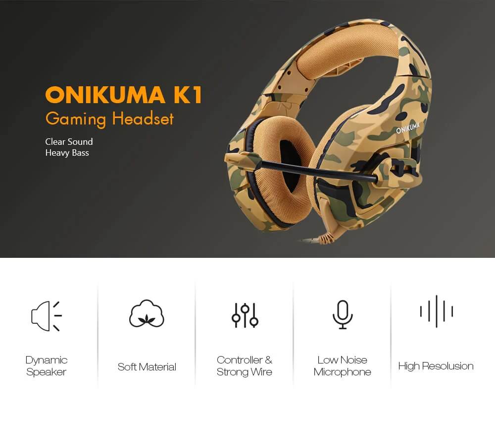 Accesorios y Gadgets  Auriculares  con cable vincha gamer K1-b Camuflado amarillo