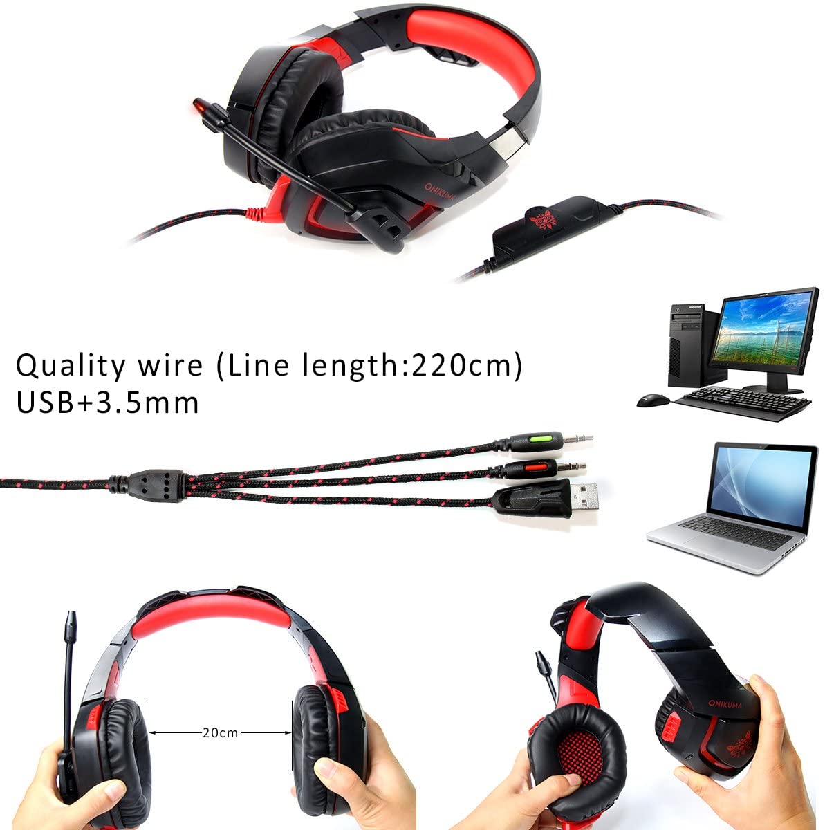 Accesorios y Gadgets  Auriculares  con cable vincha gamer K1-b Rojo