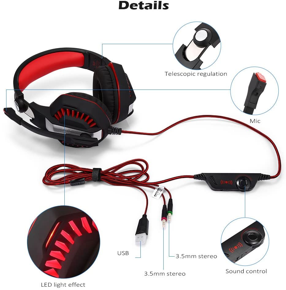 Accesorios y Gadgets  Auriculares  con cable vincha gamer G2000 v2 (Pro) Rojo