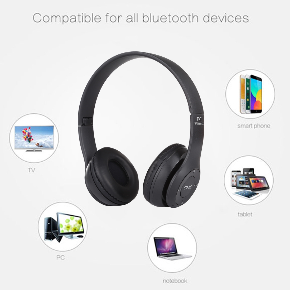 Accesorios y Gadgets  Auriculares  bluetooth vincha P47 Negro