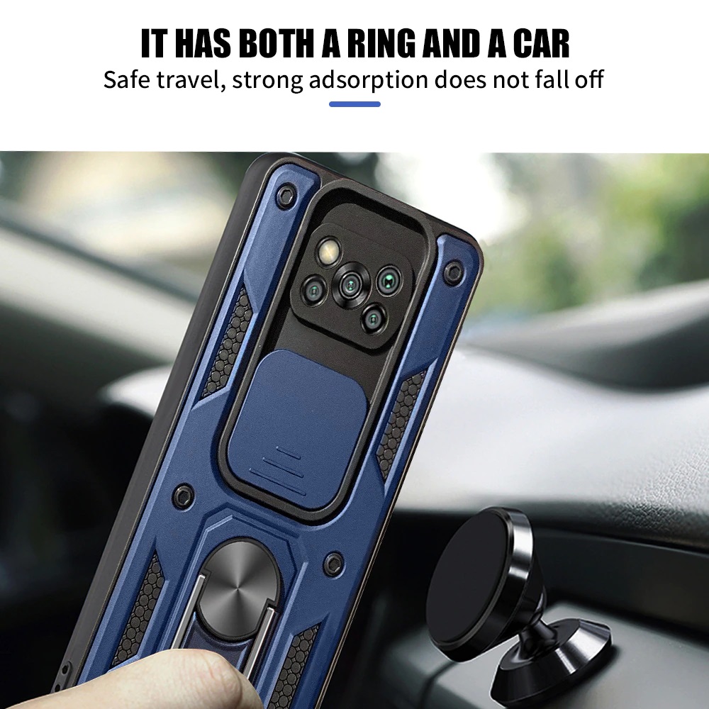 Protectores para celular  para Xiaomi  Pocophone Poco X3 NFC Funda reforzada con anillo v3 cubre c�mara Azul