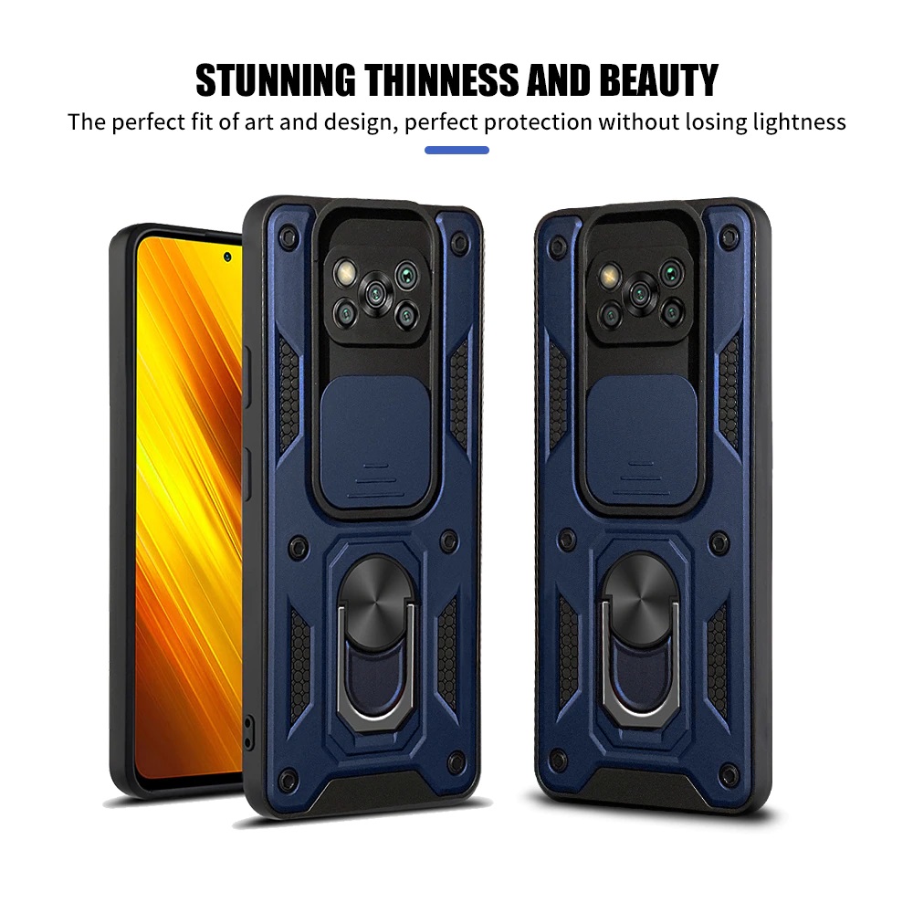 Protectores para celular  para Xiaomi  Pocophone Poco X3 NFC Funda reforzada con anillo v3 cubre c�mara Azul