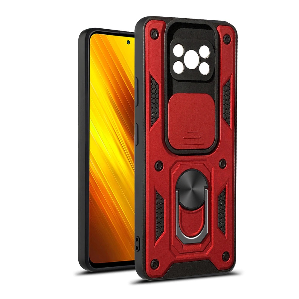 Protectores para celular  para Xiaomi  Pocophone Poco X3 NFC Funda reforzada con anillo v3 cubre c�mara Rojo