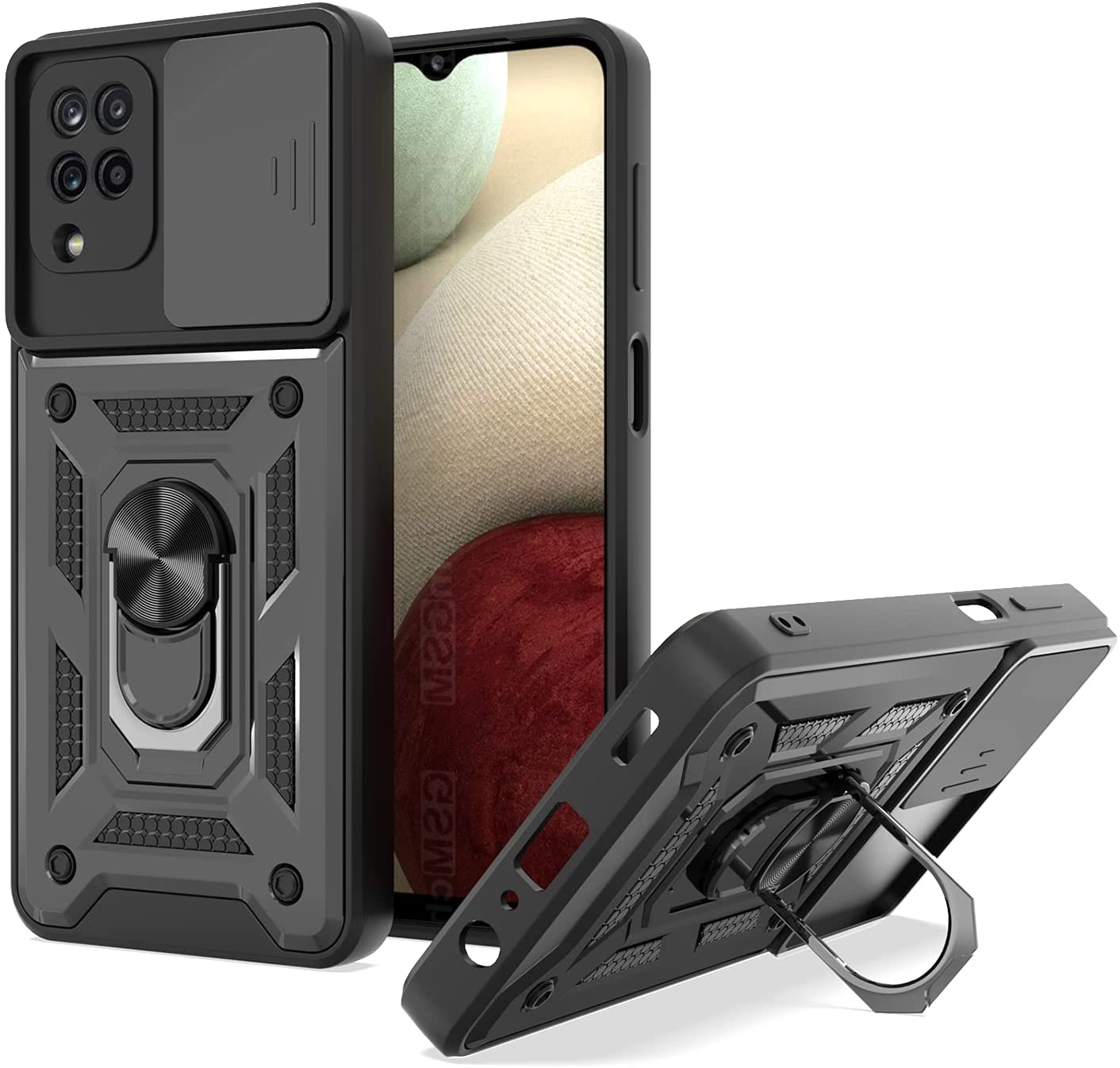 Protectores para celular  para Samsung  A12 / M12 Funda reforzada con anillo v3 cubre c�mara Negro