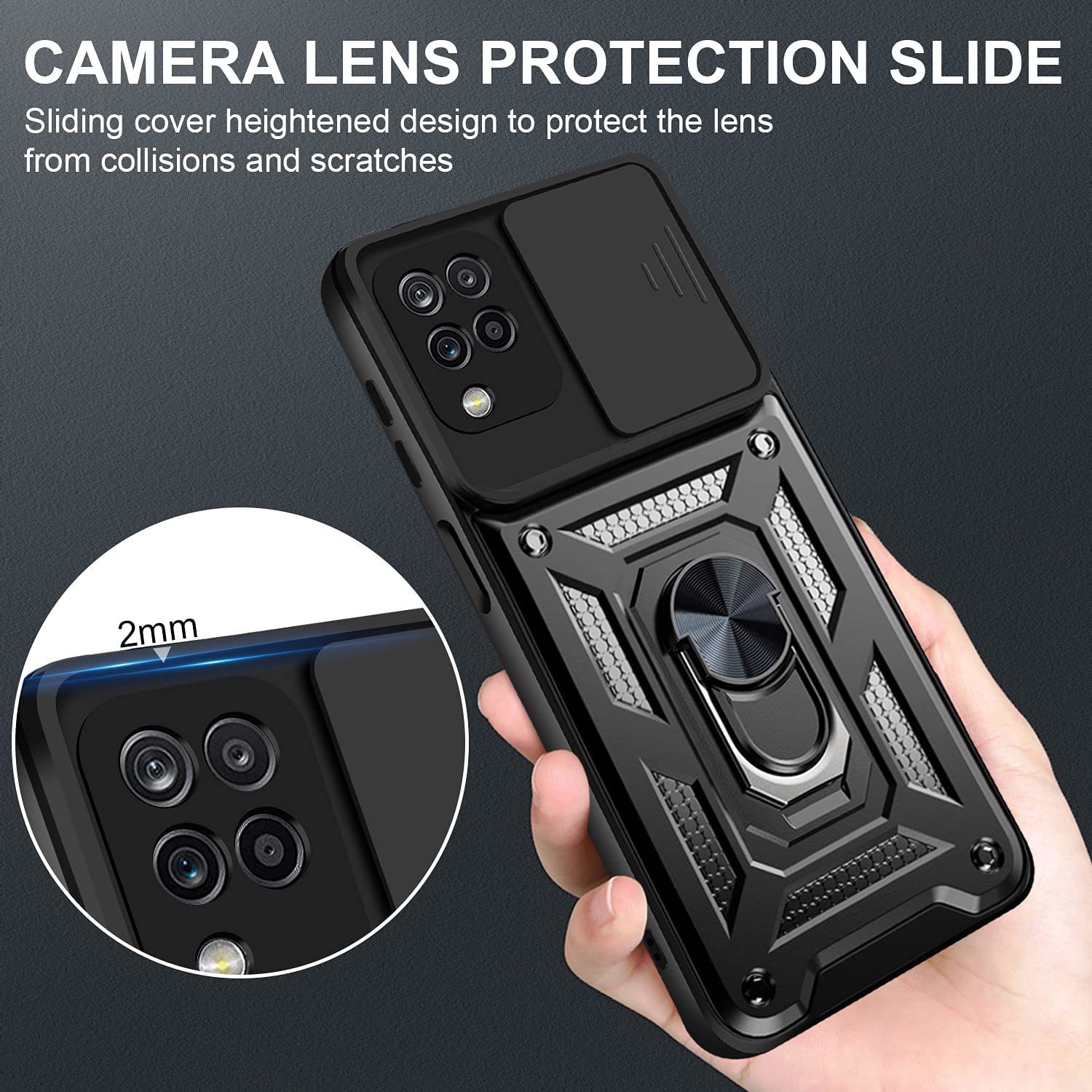 Protectores para celular  para Samsung  A12 / M12 Funda reforzada con anillo v3 cubre c�mara Negro