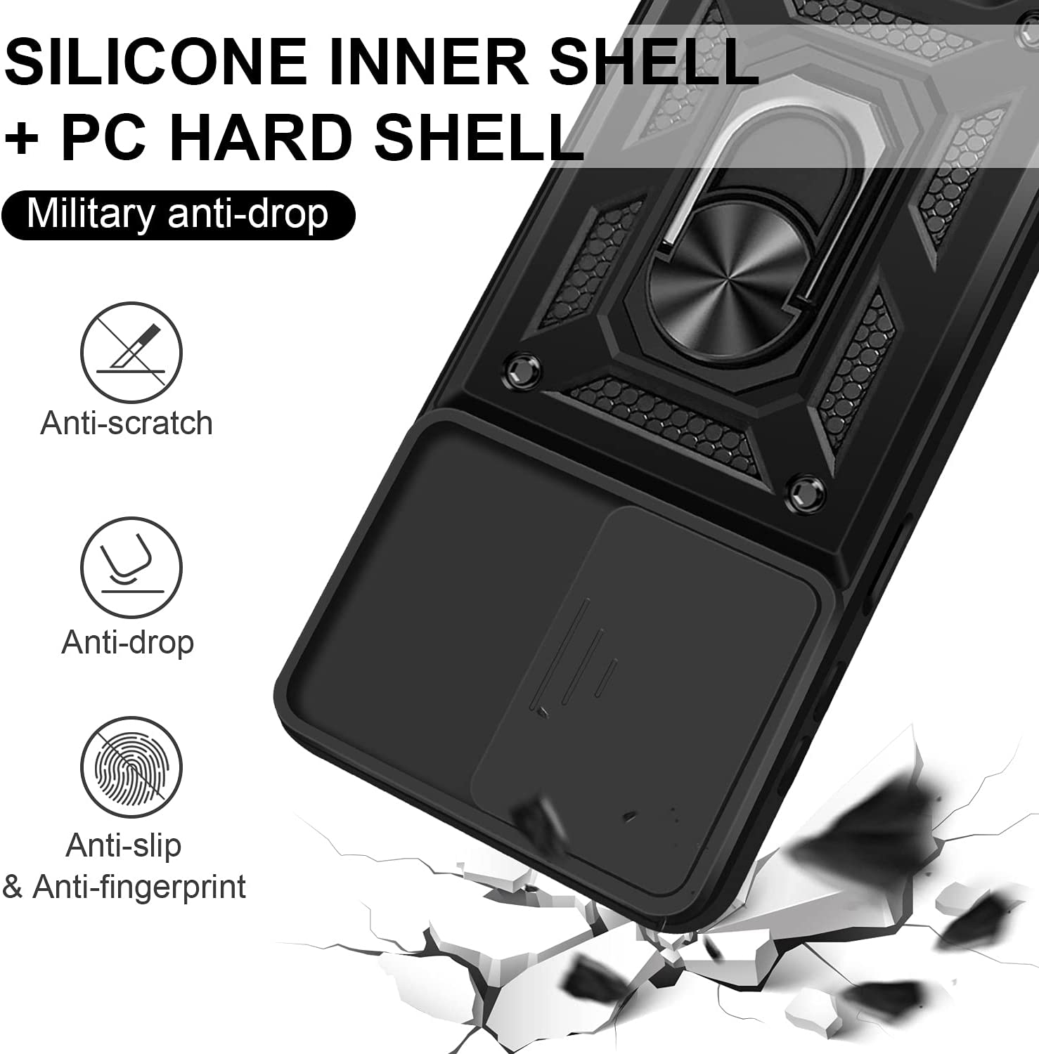 Protectores para celular  para Samsung  A12 / M12 Funda reforzada con anillo v3 cubre c�mara Negro