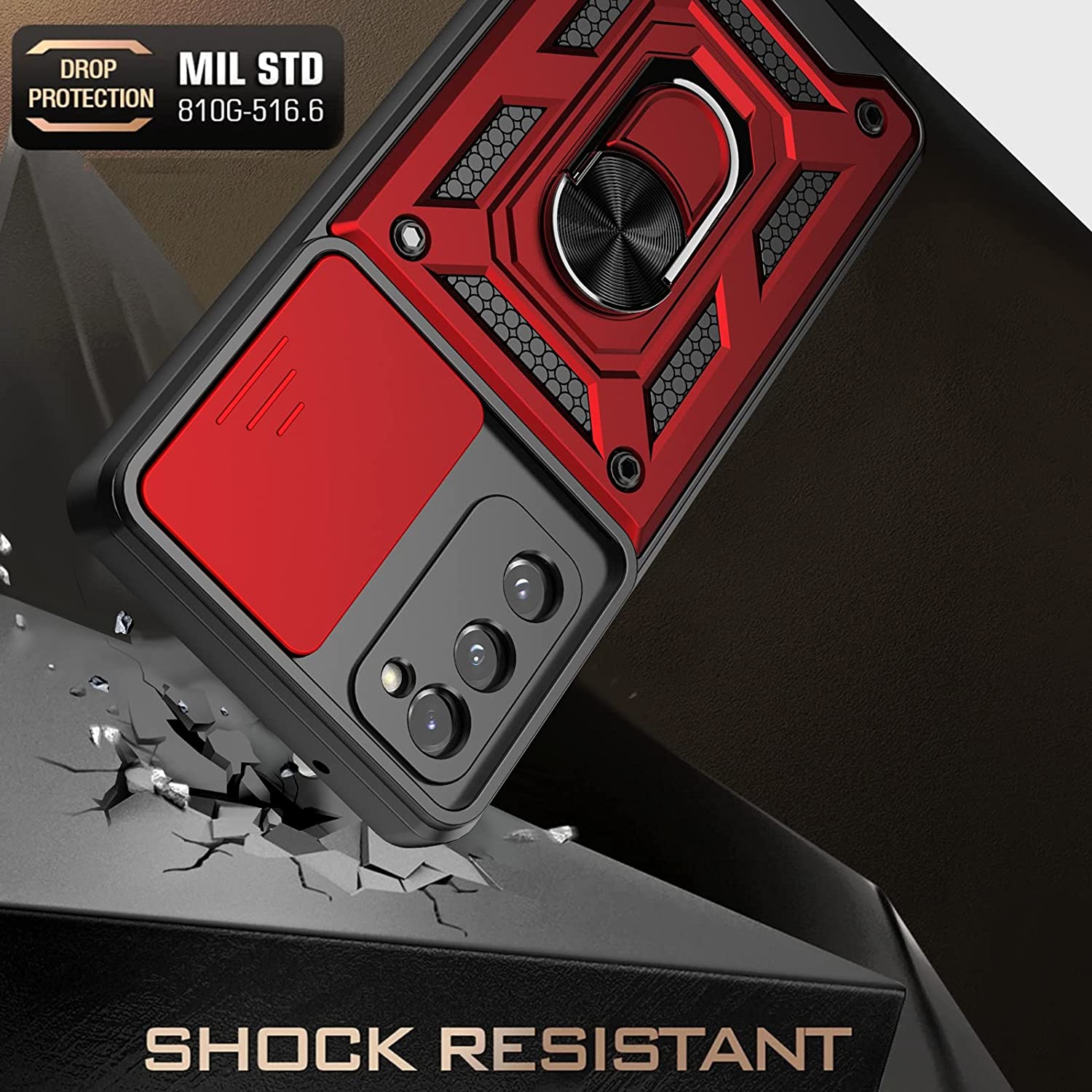 Protectores para celular  para Samsung  S20 Fe Funda reforzada con anillo v3 cubre c�mara Rojo