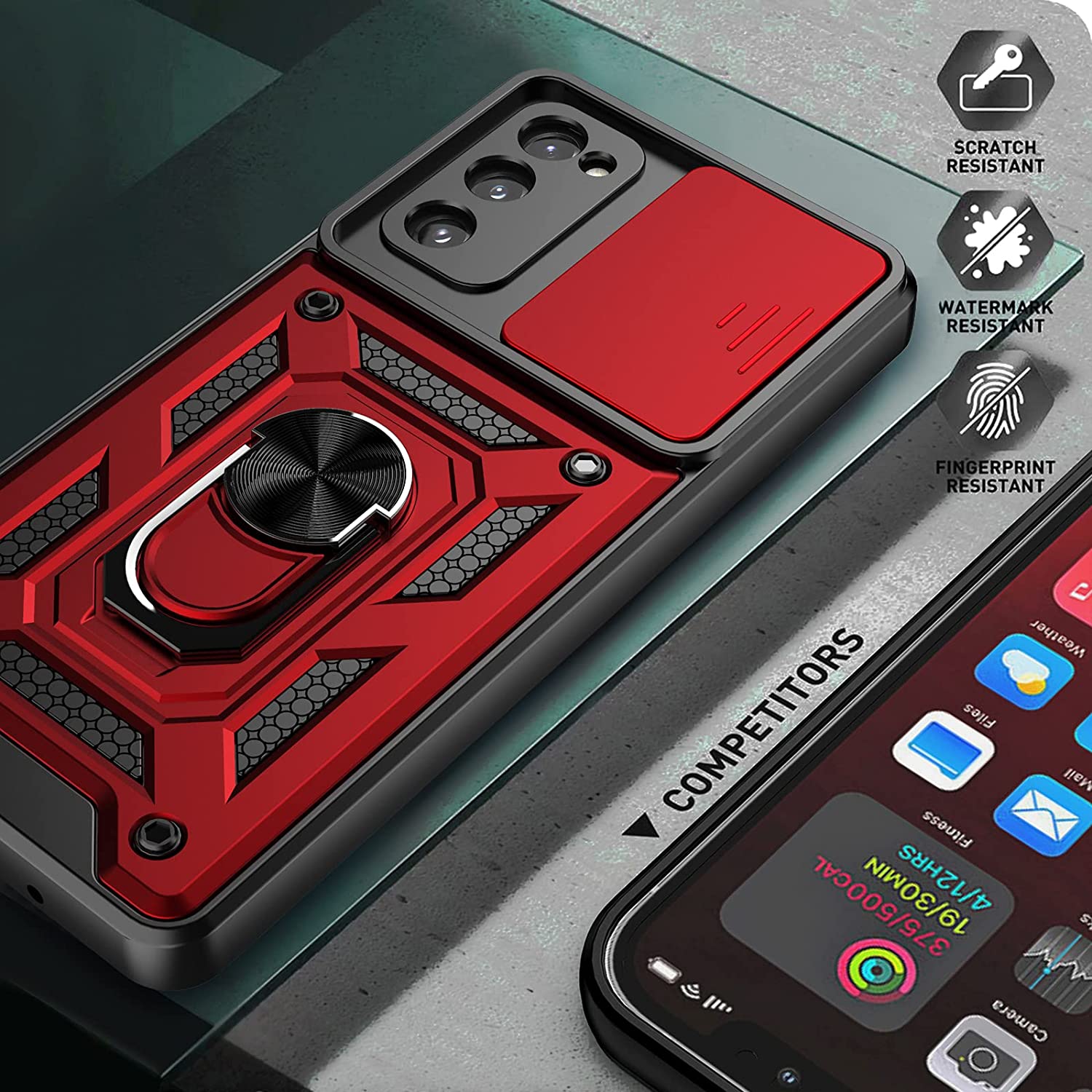 Protectores para celular  para Samsung  S20 Fe Funda reforzada con anillo v3 cubre c�mara Rojo