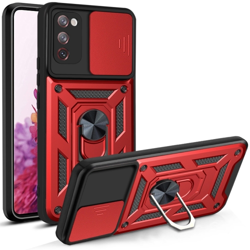 Protectores para celular  para Samsung  S20 Fe Funda reforzada con anillo v3 cubre c�mara Rojo
