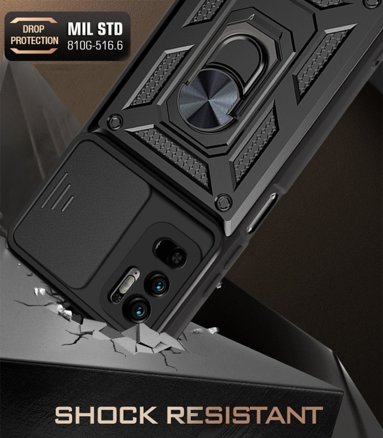 Protectores para celular  para Xiaomi  Redmi Note 10 5G Funda reforzada con anillo v3 cubre c�mara Negro