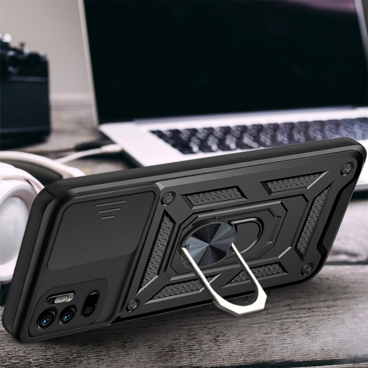 Protectores para celular  para Xiaomi  Redmi Note 10 5G Funda reforzada con anillo v3 cubre c�mara Negro