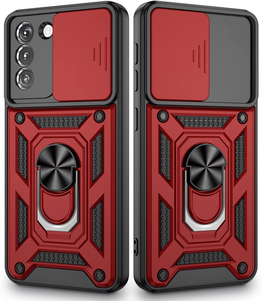 Protectores para celular  para Samsung  S21 Fe Funda reforzada con anillo v3 cubre c�mara Rojo