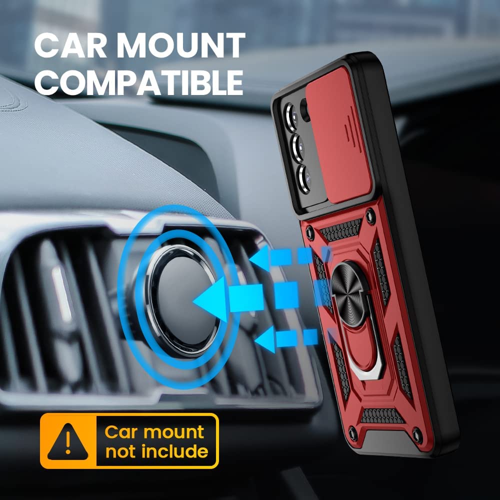 Protectores para celular  para Samsung  S21 Fe Funda reforzada con anillo v3 cubre c�mara Rojo