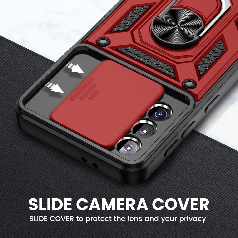 Protectores para celular  para Samsung  S21 Fe Funda reforzada con anillo v3 cubre c�mara Rojo