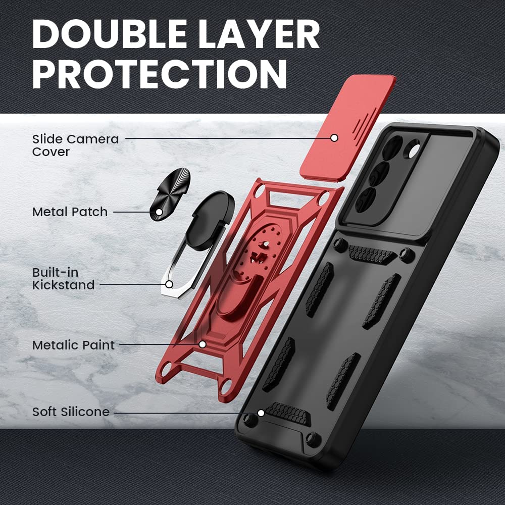 Protectores para celular  para Samsung  S21 Fe Funda reforzada con anillo v3 cubre c�mara Rojo