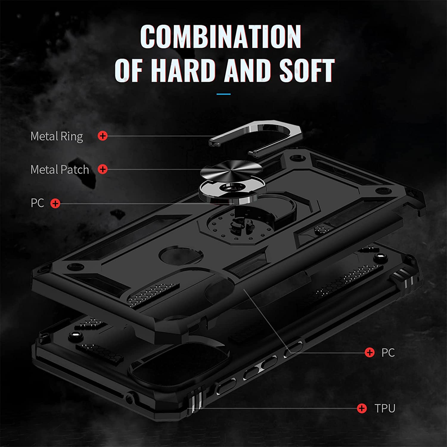 Protectores para celular  para Motorola  Moto G51 5G Funda reforzada con anillo v2 Negro
