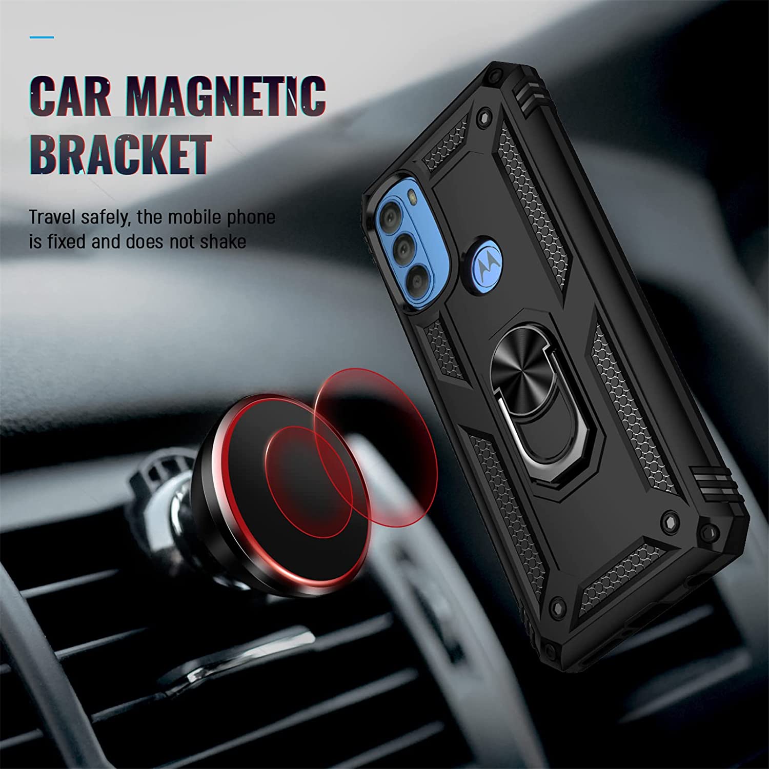 Protectores para celular  para Motorola  Moto G51 5G Funda reforzada con anillo v2 Negro