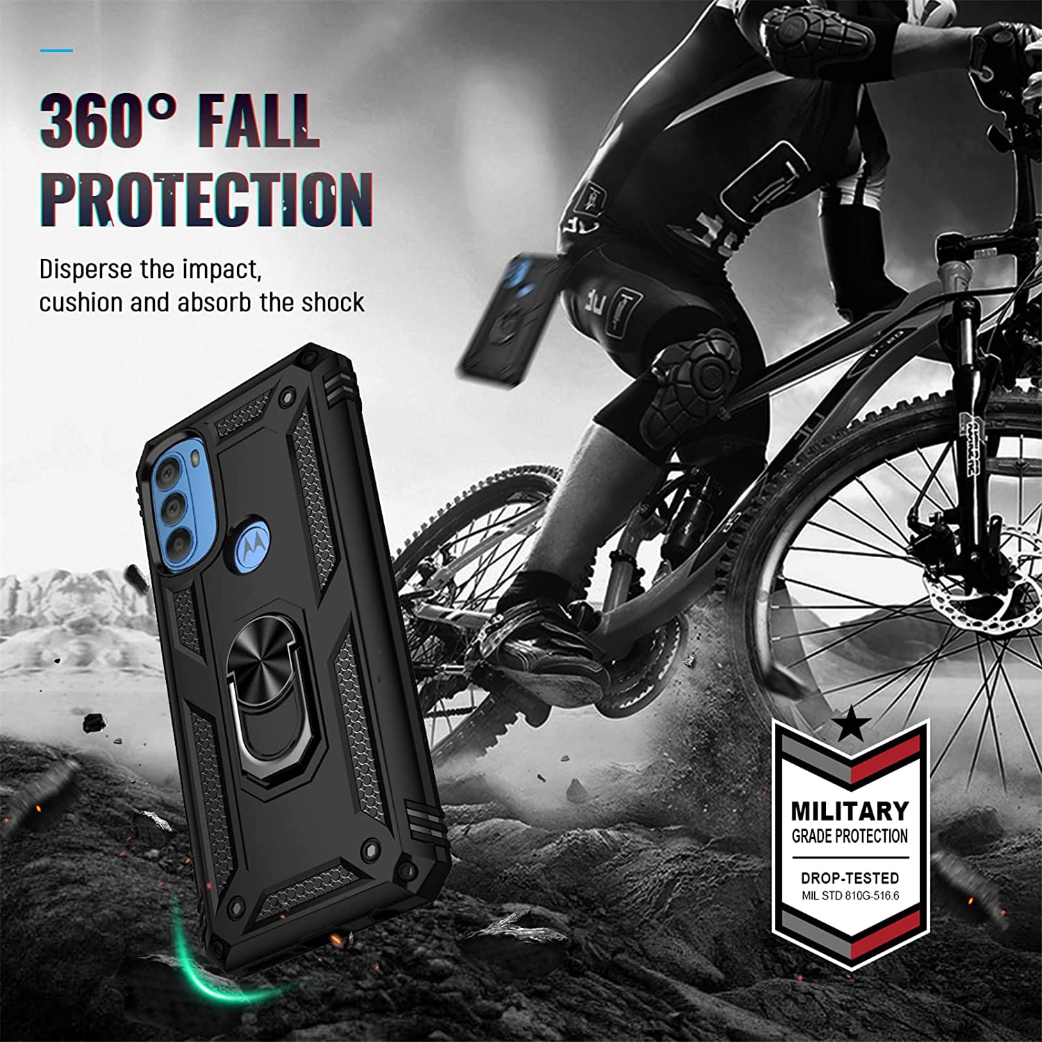 Protectores para celular  para Motorola  Moto G51 5G Funda reforzada con anillo v2 Negro