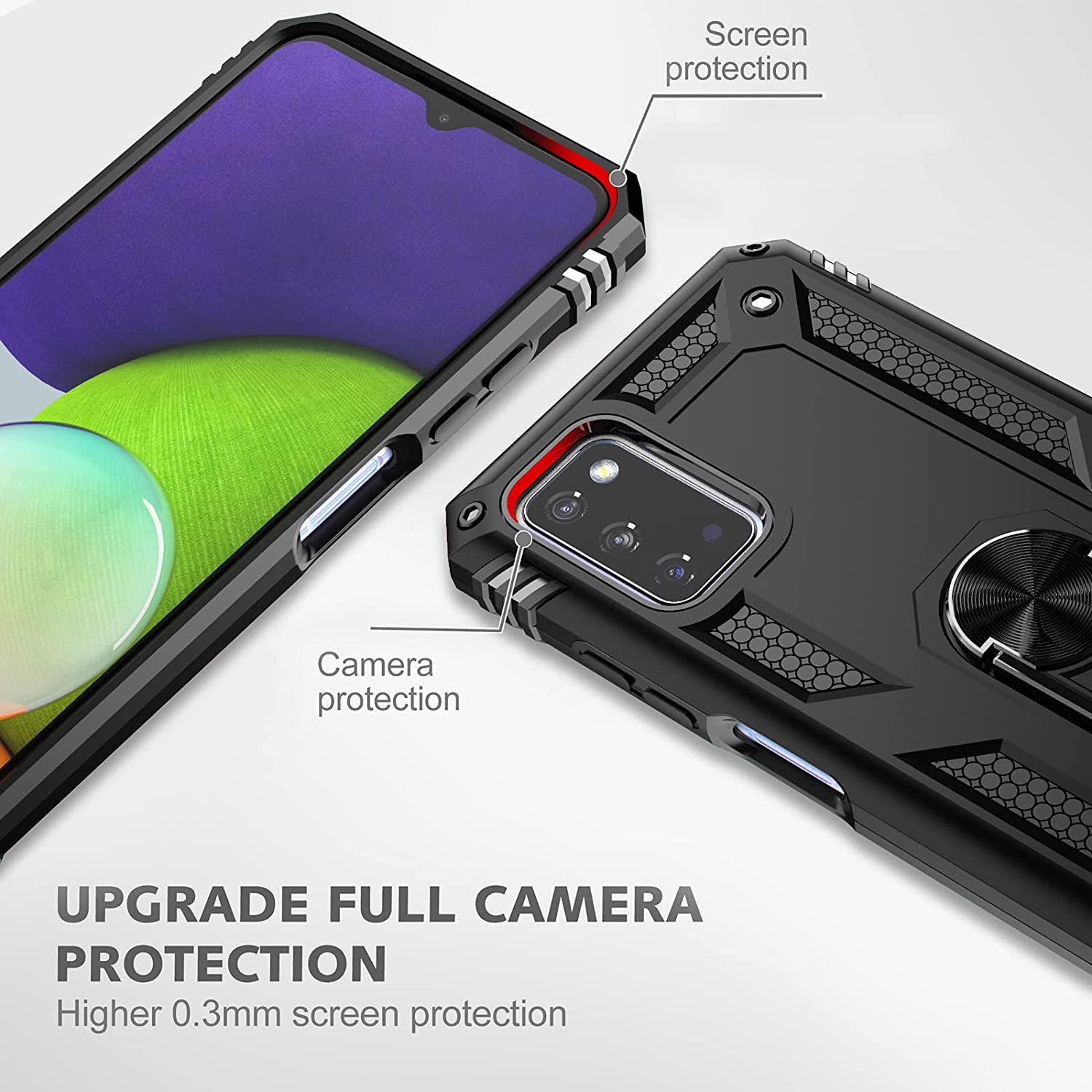 Protectores para celular  para Samsung  A03s Funda reforzada con anillo v2 Negro