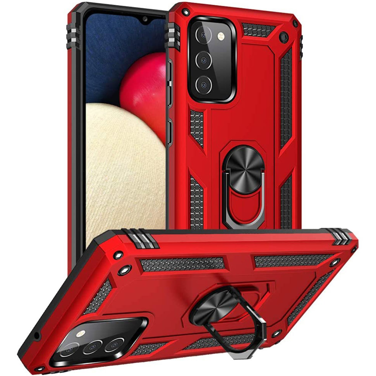 Protectores para celular  para Samsung  A03s Funda reforzada con anillo v2 Rojo