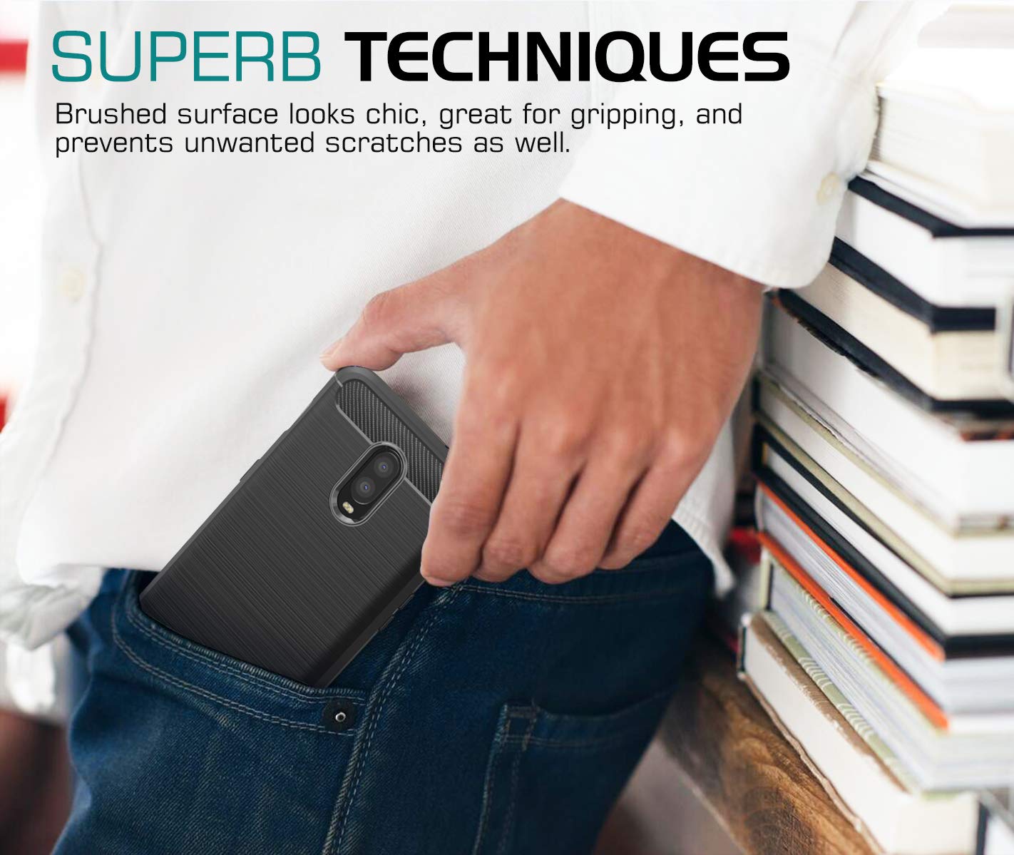 Protectores para celular  para Oneplus  6t / 7 Funda de tpu fibra de carbono Negro