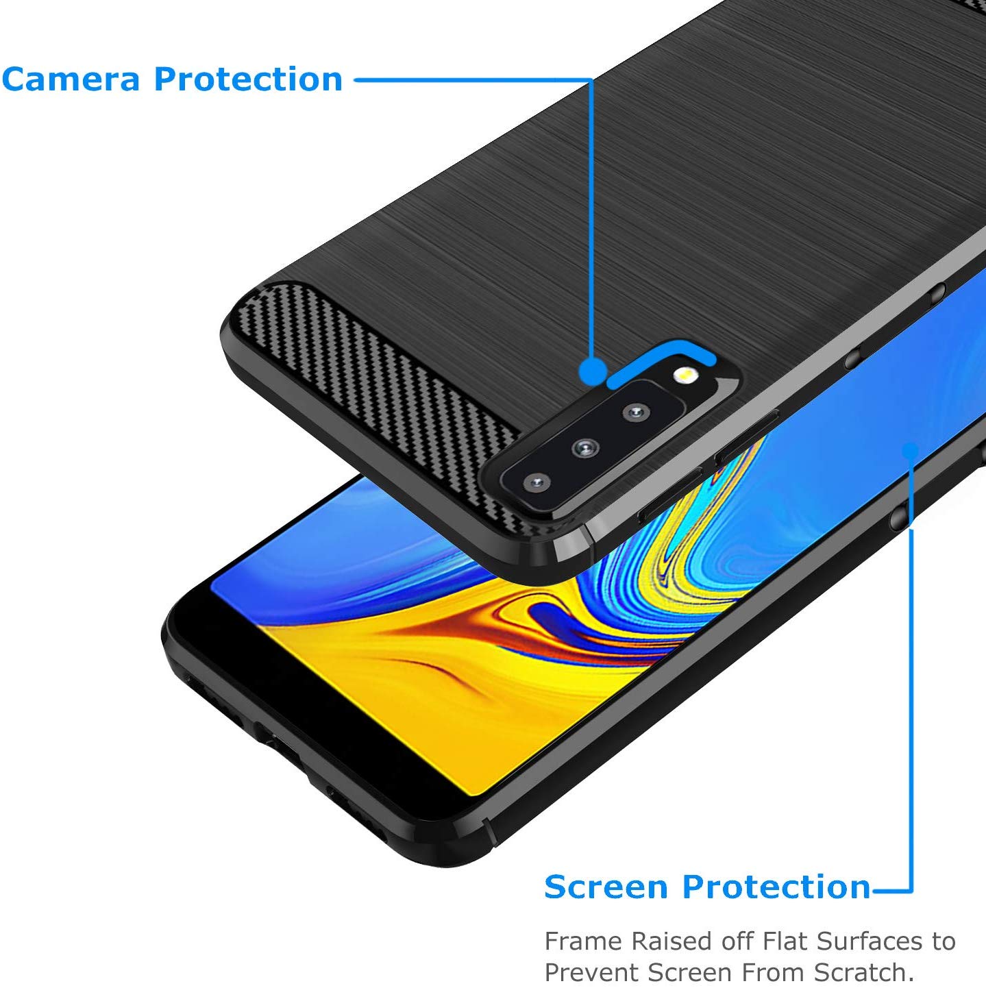Protectores para celular  para Samsung  A7 2018 Funda de tpu fibra de carbono Negro