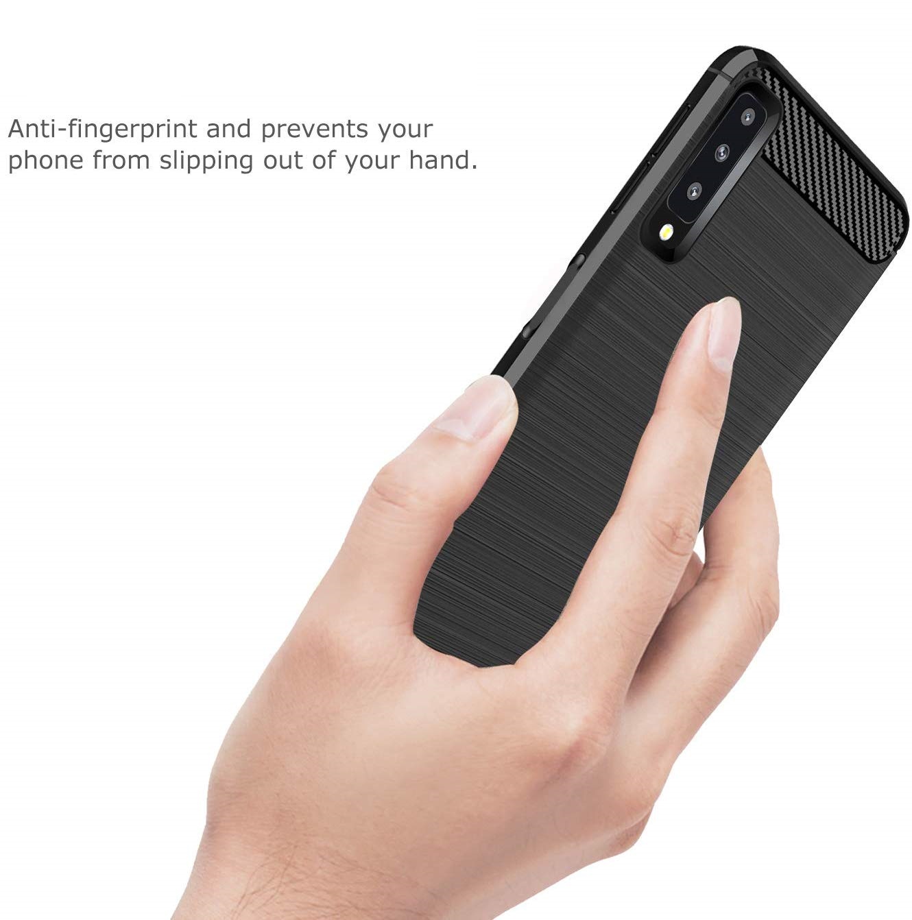 Protectores para celular  para Samsung  A7 2018 Funda de tpu fibra de carbono Negro