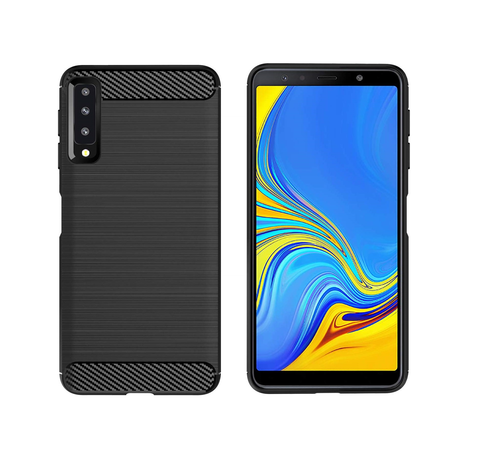 Protectores para celular  para Samsung  A7 2018 Funda de tpu fibra de carbono Negro