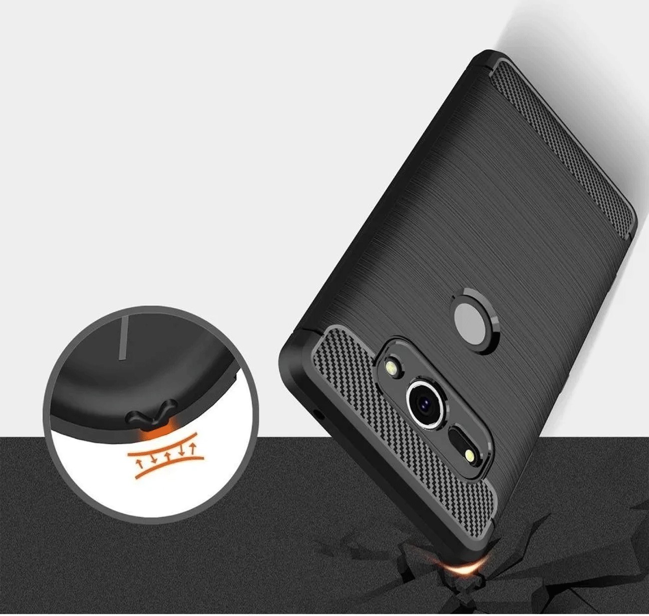 Protectores para celular  para Sony  Xperia XZ2 Compact Funda de tpu fibra de carbono Negro
