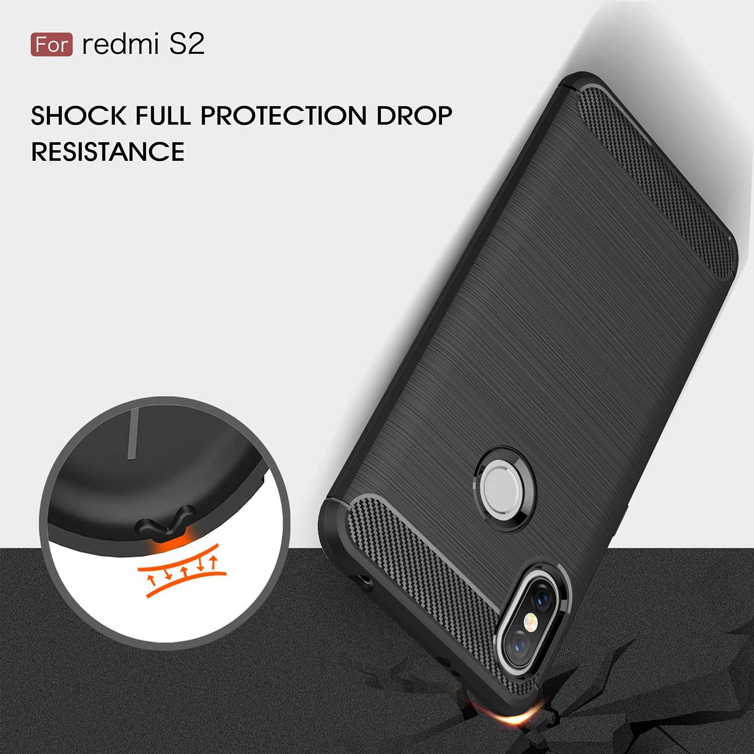 Protectores para celular  para Xiaomi  Redmi S2 Funda de tpu fibra de carbono Negro