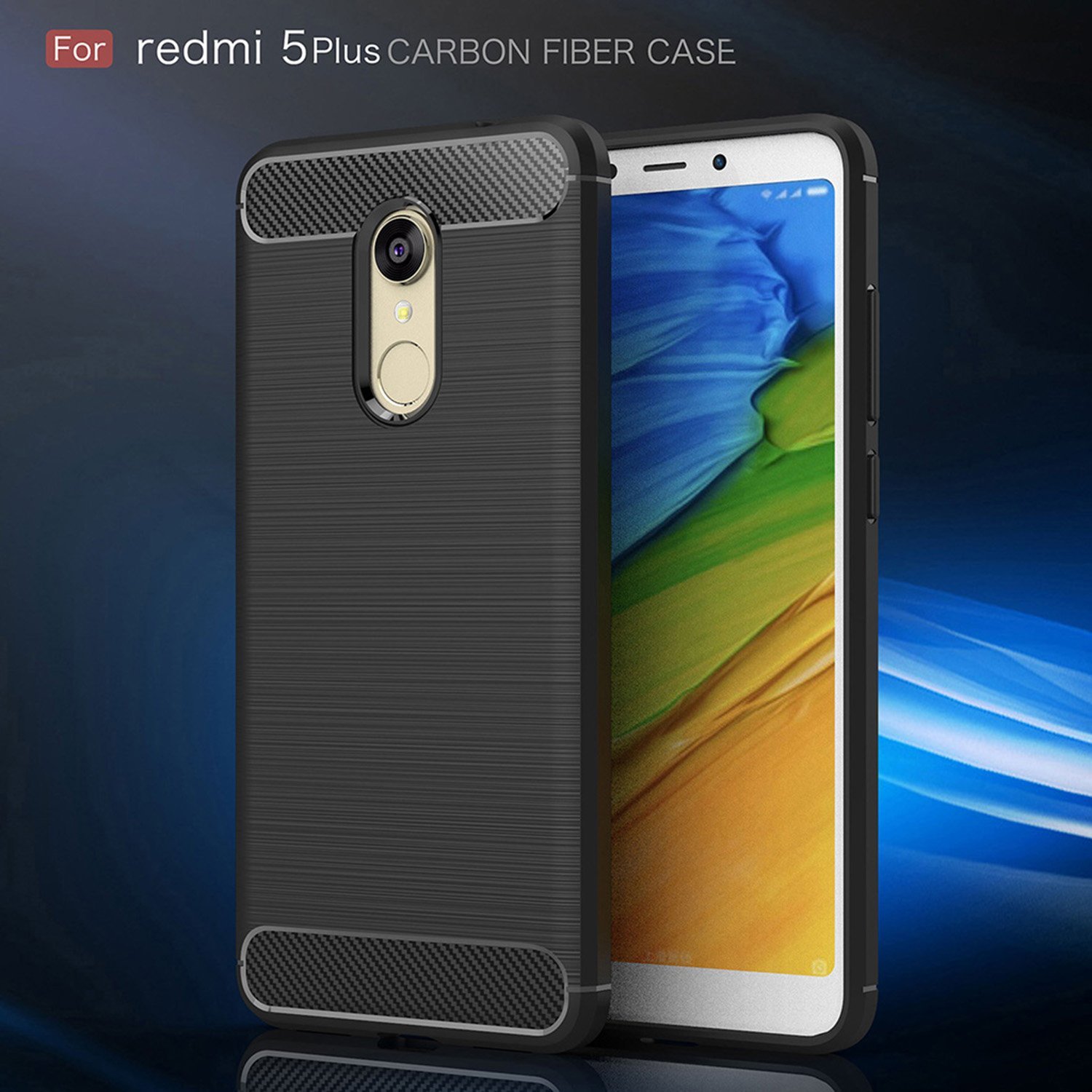 Protectores para celular  para Xiaomi  Redmi 5 Plus Funda de tpu fibra de carbono Negro