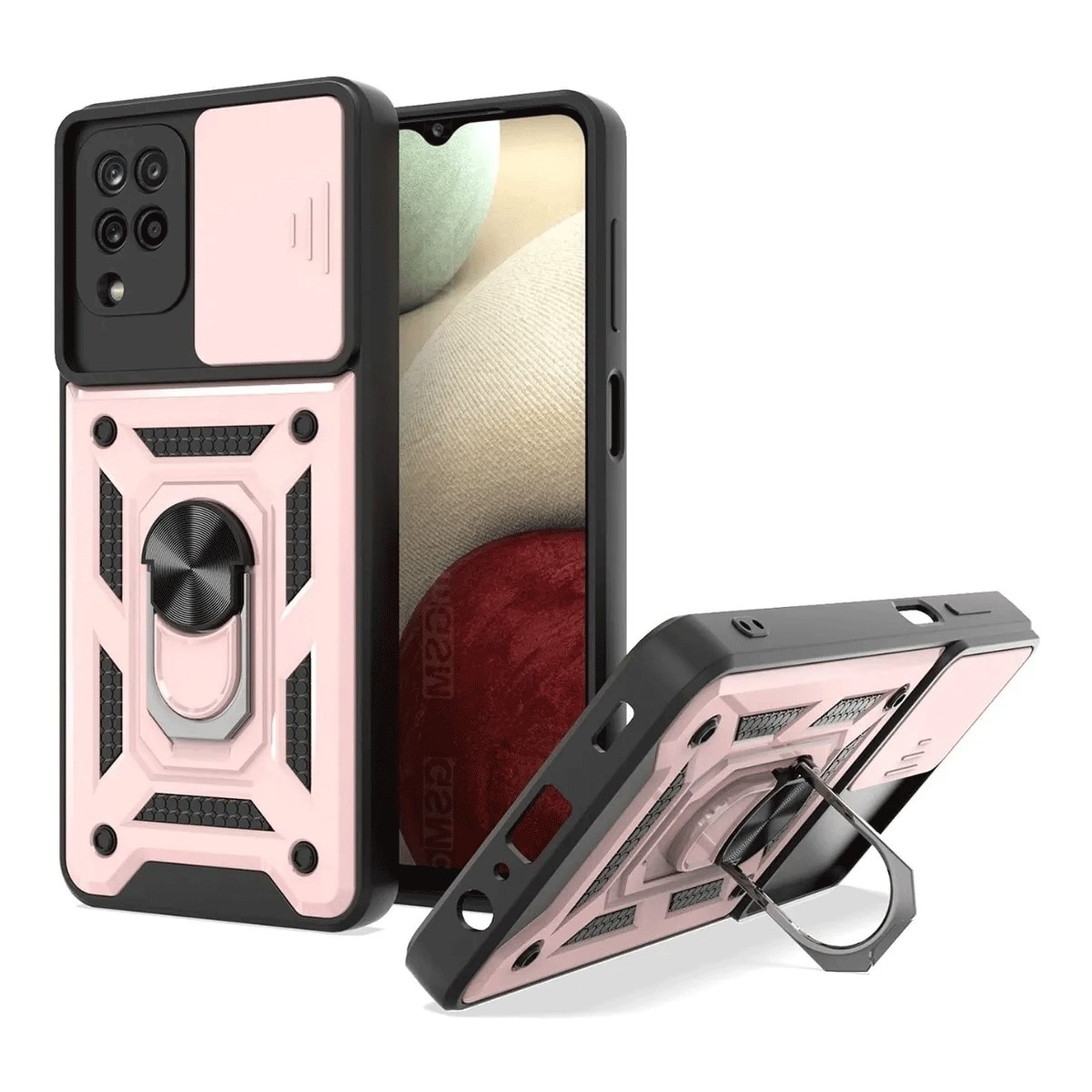 Protectores para celular  para Samsung  A12 / M12 Funda reforzada con anillo v3 cubre c�mara Rosa