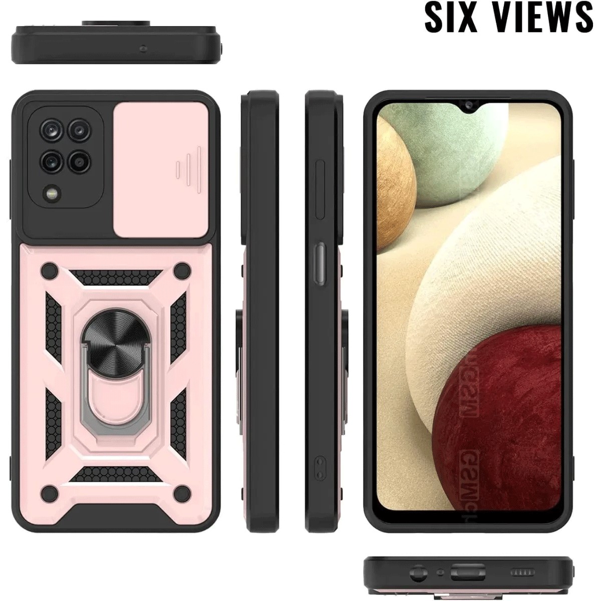 Protectores para celular  para Samsung  A12 / M12 Funda reforzada con anillo v3 cubre c�mara Rosa