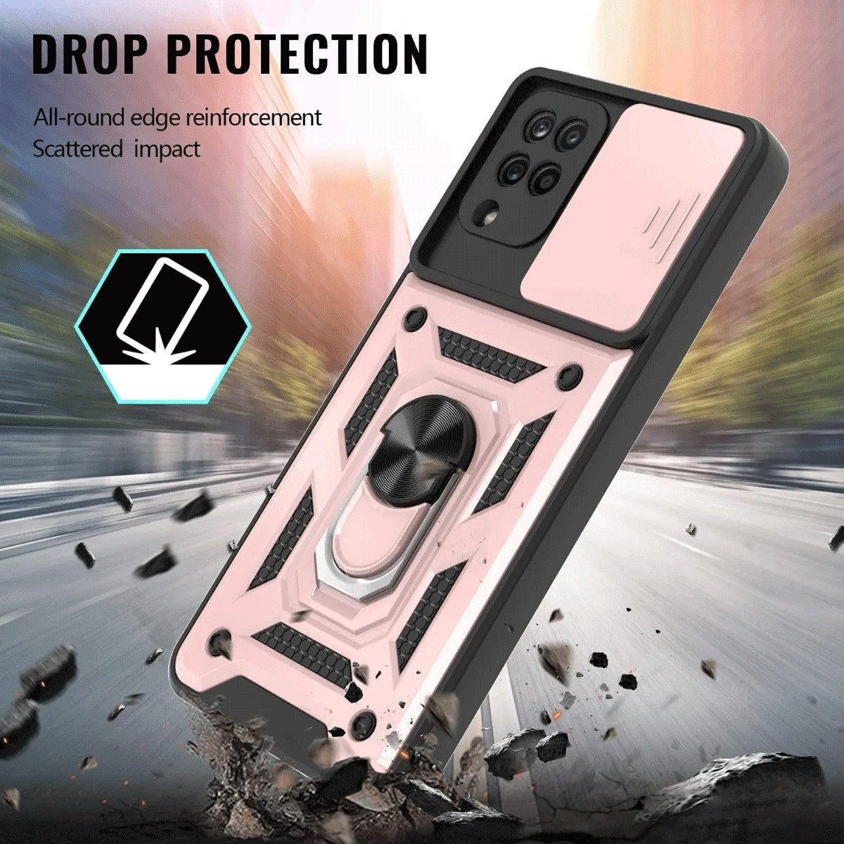 Protectores para celular  para Samsung  A12 / M12 Funda reforzada con anillo v3 cubre c�mara Rosa