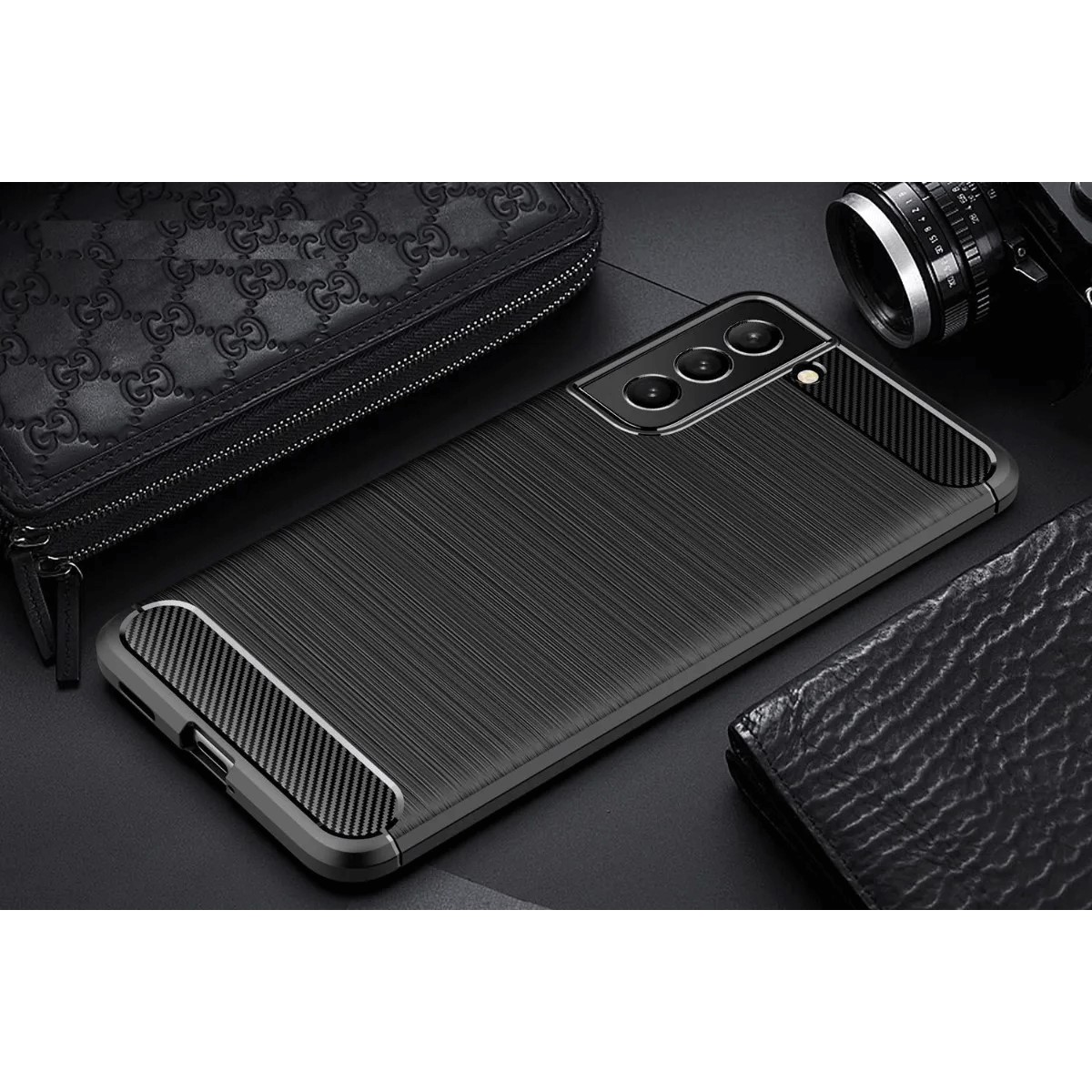 Protectores para celular  para Samsung  S22 Plus / S22+ Funda de tpu fibra de carbono Negro