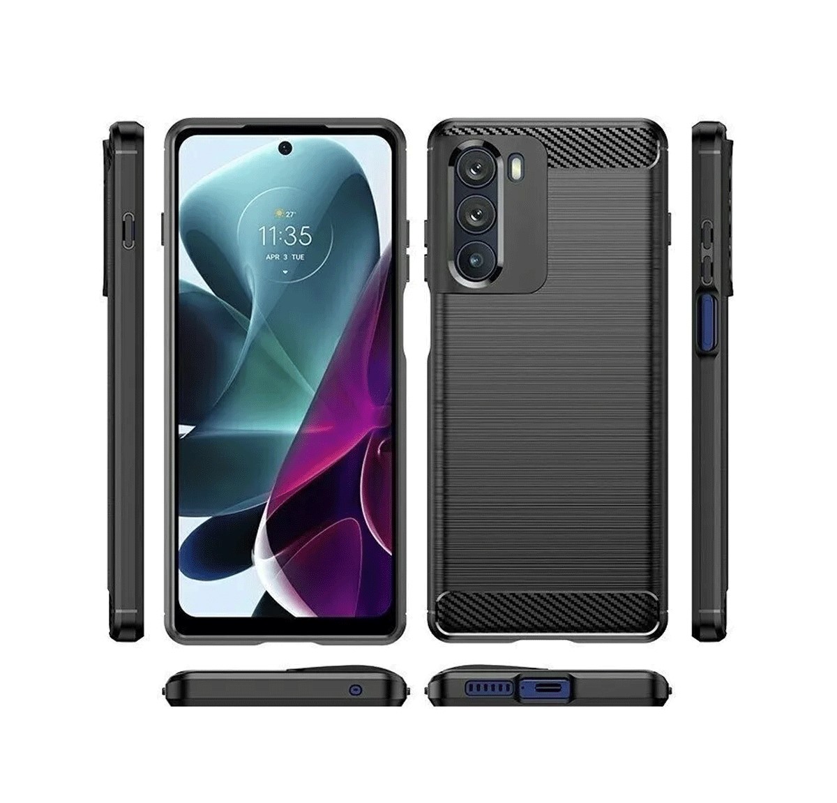Protectores para celular  para Motorola  Moto G200 5G Funda de tpu fibra de carbono Negro