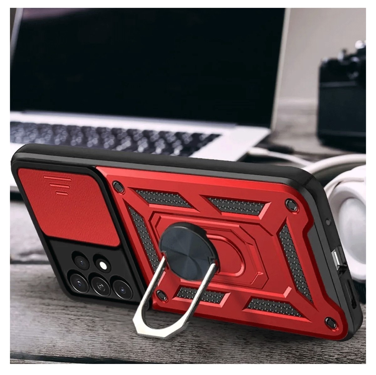 Protectores para celular  para Samsung  A53 5G Funda reforzada con anillo v3 cubre c�mara Rojo
