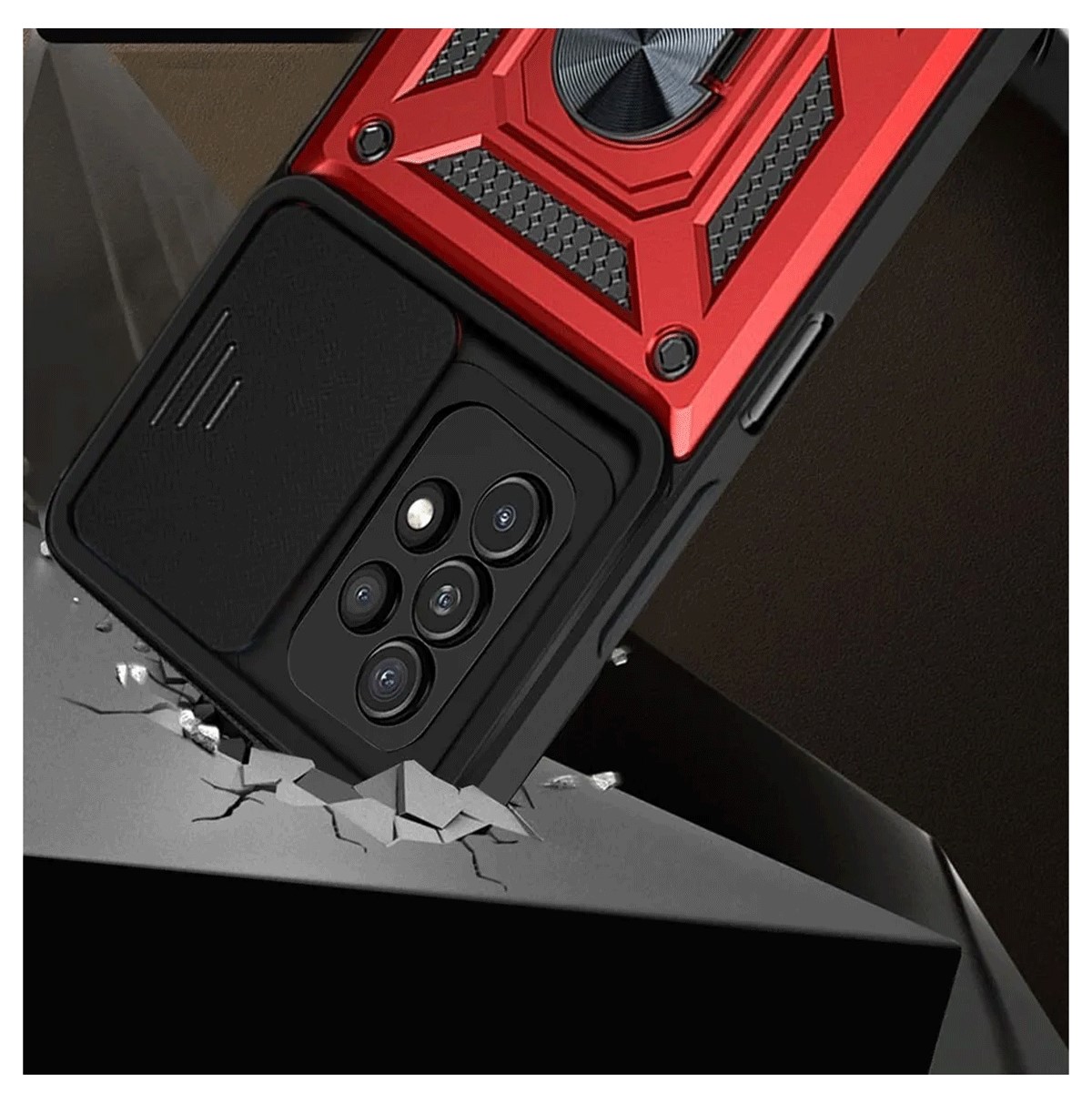 Protectores para celular  para Samsung  A53 5G Funda reforzada con anillo v3 cubre c�mara Rojo