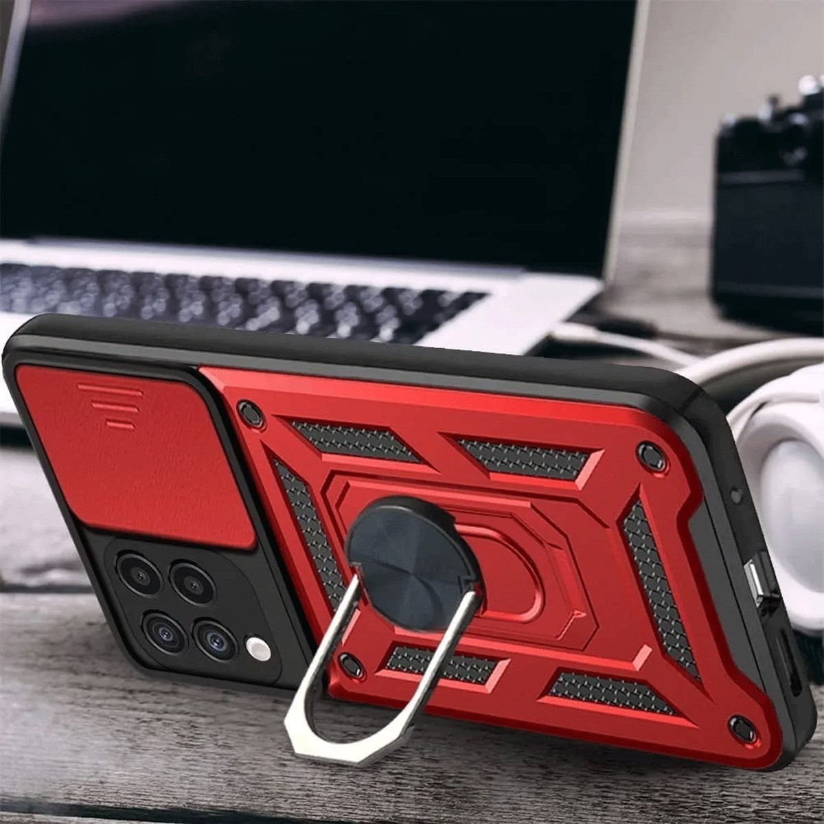 Protectores para celular  para Samsung  A22 4G Funda reforzada con anillo v3 cubre c�mara Rojo