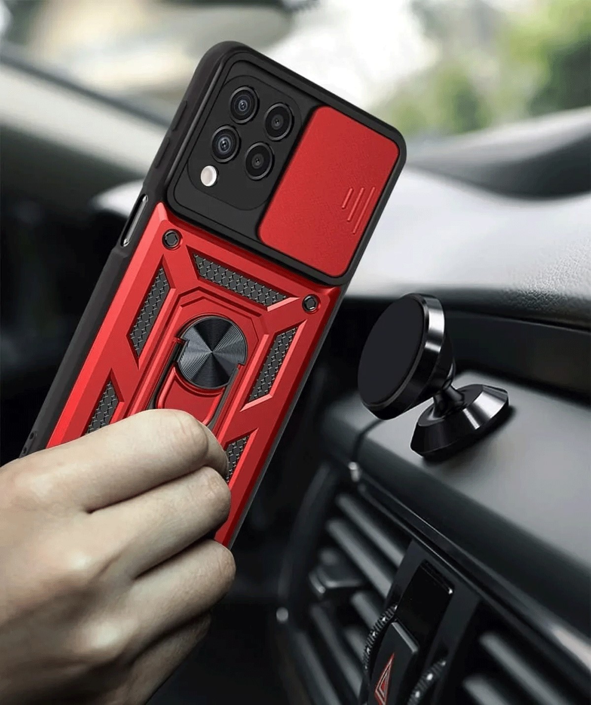 Protectores para celular  para Samsung  A22 4G Funda reforzada con anillo v3 cubre c�mara Rojo